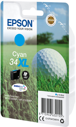 Epson Golf ball Singlepack Cyan 34XL DURABrite Ultra Ink Epson Golf ball Singlepack Cyan 34XL DURABrite Ultra Ink
